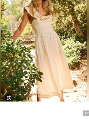 NWT, Free People Ivory Ruffle It Up Midi Dress, Size XS